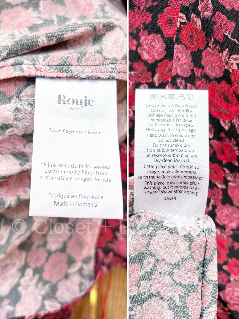 Rouje Gabin Dress Rosier Rouge Midi Wrap Green Size FR 38 US 6 Small Pink Floral - Picture 9 of 17